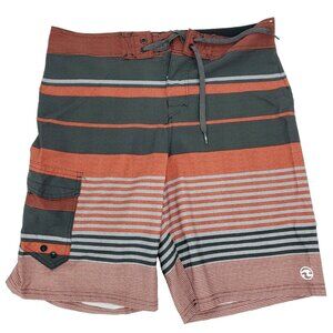 Ocean Current Boardshorts Mens 34x10" Orange Gray Cargo Pocket Hook Loop Striped